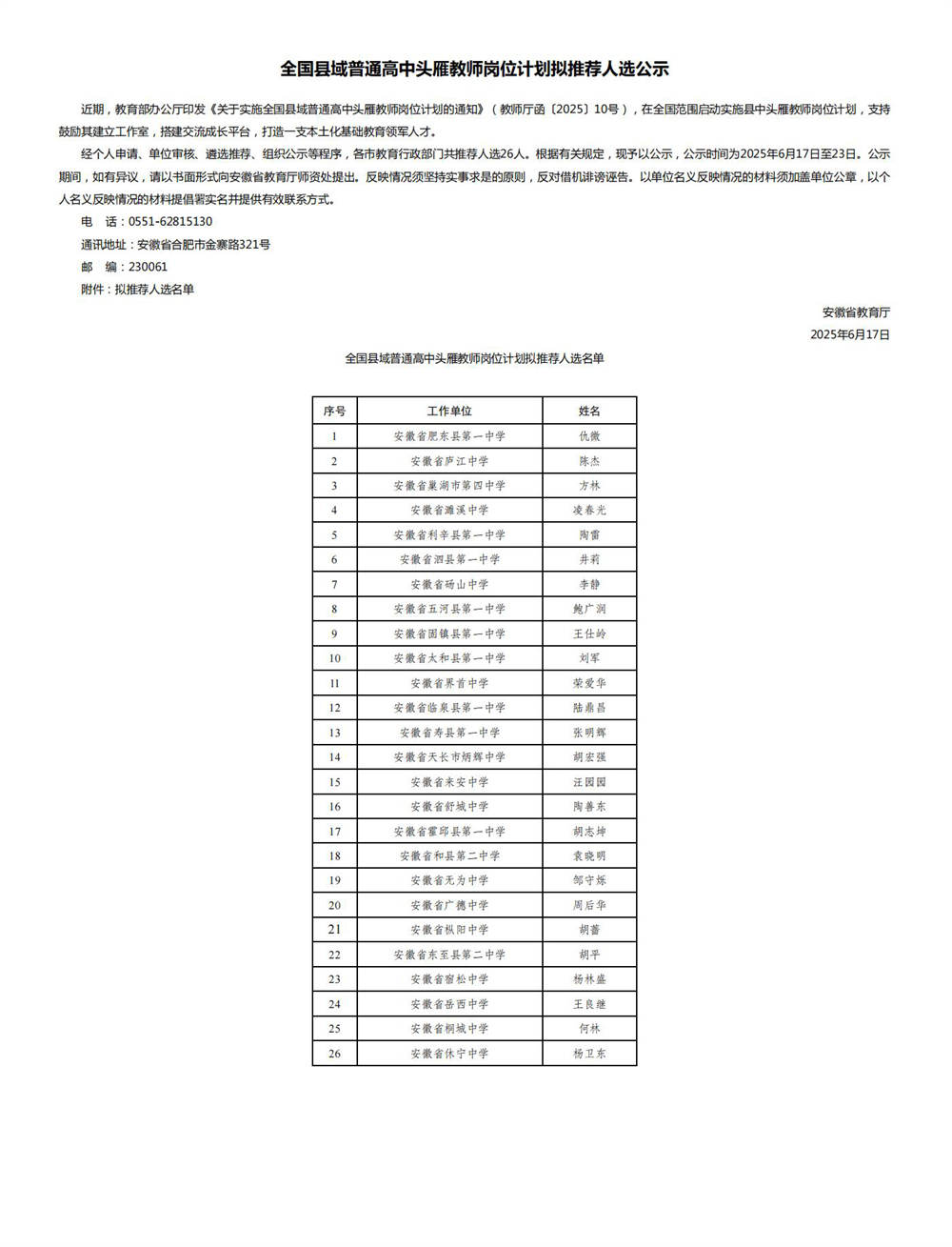 全国县域普通高中头雁教师岗位计划拟推荐人选公示_安徽省教育厅_00.jpg